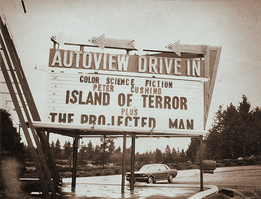 Island of Terror Drive-In Marquee with Peter Cushiing